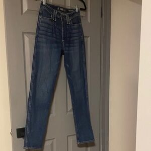 Hollister Women's Straight Leg Jeans - Dark Blue